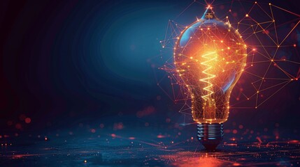 Aufkleber - Low poly Incandescent lamp with bright light. Polygonal 3D white bright warm light on dark background. Geometry triangle. Abstract lamp bulb line origami.