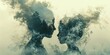 double exposure of silhouettes, mother and child with smoke clouds