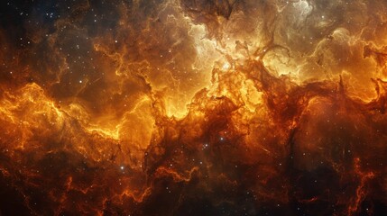 Sticker - A close up of a nebula in space with orange and yellow colors, AI