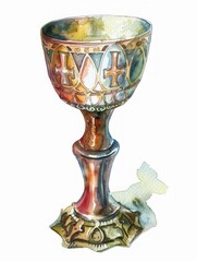 Sticker - Watercolor Illustration of Chalice with Cross on White Background Generative AI