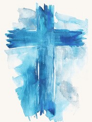 Wall Mural - Easter Cross in the Sky with Watercolor Texture Generative AI