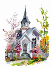 Wall Mural - Spring Blossoms Adorning a Secluded Church Generative AI