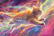 A joyful cat amidst a quantum leap