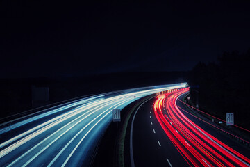 Wall Mural - Langzeitbelichtung - Autobahn - Strasse - Traffic - Travel - Background - Line - Ecology - Highway - Long Exposure - Motorway - Night Traffic - Light Trails - High quality photo	