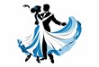 Illustration of a dancing couple in a dynamic modern ballroom dance. Illustration in black and blue colors on a white background