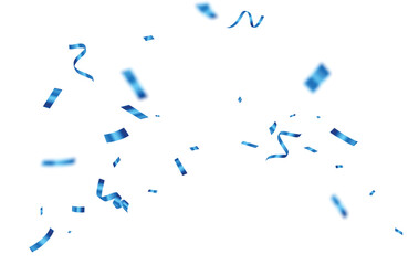 Wall Mural - falling blue confetti and ribbon, isolated on white background