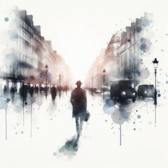 Wall Mural - Paris Avenue des Champs Elysees street view in splash ink painting with Generative AI.