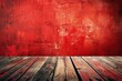 Wooden deck table on red grunge background - generative ai