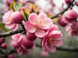 Fototapeta Storczyk - Beautiful cherry blossom sakura in springtime pink peach flowers on white background Ai generated