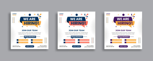 Wall Mural - We are hiring job vacancy social media post or square web banner template vector design	