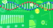 Image of dna strand spinning with medical data processing