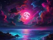 neon light art in the dark of night moonlight seas cloud HD Wallpapers