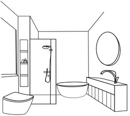 Wall Mural - Hand drawn sketch. Linear sketch of an interior. Part of the bathroom