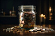 A jar of coins with International Day of Banks concept  Ai generated