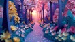 Surreal Paper Art Forest Path in Gradient Hues background