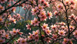 Nahaufnahme Blüten mit frischen Tau Tröpfchen Wasser Regen leuchtende Blume rosa im Frühling Pollen für Honig und Nahrung, Pflanzen Obstbaum, Kirschblüte, Apfel, Früchte, Hintergrund Sommer Sonne
