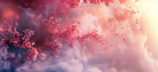 Wall Mural - fantasy dreamy cherry blossoms. cherry blossoms with a surreal dramatic feel.