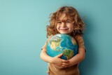 Fototapeta Tulipany - Cute kid close up holding planet