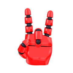 Poster - Red emoji bot hand show a goat gesture. Isolated AI or automated concept. 3d rendering