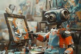 Robot Creating Art in a Studio Futuristic Surrealism