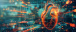 Futuristic cardiac research on an electronic background. Medical research and heart cardiology health care concept