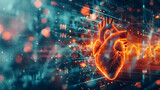 Fototapeta  - Futuristic cardiac research on an electronic background. Medical research and heart cardiology health care concept