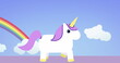Image of unicorn over rainbow on blue background