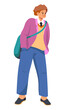 Cartoon boy character in school uniform with bag