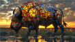 Stained glass buffalo in natural environment