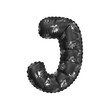 3D inflated balloon letter J with black power lightning comic hero pattern glossy surface