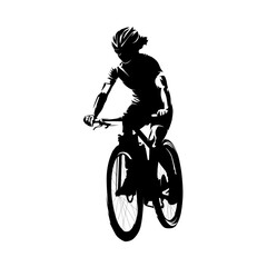 Wall Mural - Woman riding a mountain bike, side view, isolated vector silhouette