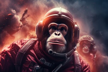 Wall Mural - A group of monkeys dressed as astronauts explore space.