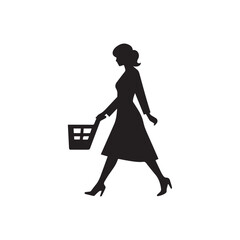 Wall Mural - Shopping woman silhouette. Black vector illustration isolated on white background.