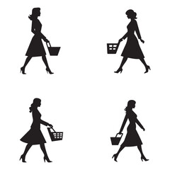 Wall Mural - Shopping woman silhouette. Black vector illustration isolated on white background.