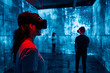 © yaqui_villegas - Individuals engage with virtual reality headsets surrounded by reflections in a futuristic setup