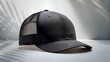 Black Baseball Cap Mockup Front View PNG with Shadow - Isolated Cutout Object