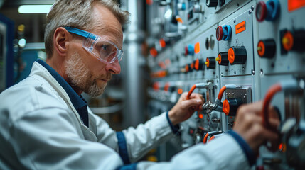 Poster - Engineer adjusting controls on industrial equipment. Generative AI.
