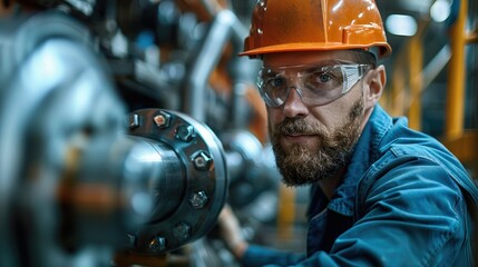 Poster - Engineer adjusting machinery in factory. Generative AI.