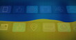 Image of media icons over flag of ukraine