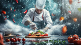 Fototapeta  - Sternekoch bereitet Gourmet Essen zu viele Köche verderben den Brei Generative AI