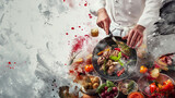 Fototapeta  - Sternekoch bereitet Gourmet Essen zu viele Köche verderben den Brei Generative AI