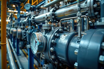Poster - Diaphragm compressor. Liquid gas factory Liquefied oxygen production. Gas Factory. Generative AI.