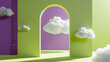 Vibrant Imagination Gateway - Cumulus Clouds Floating Through a Lime Green Arch into a Lavender Sky