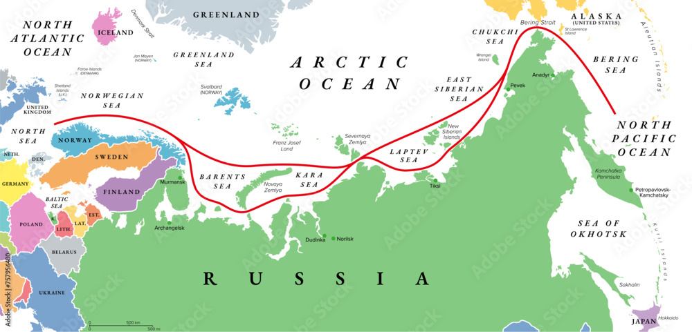 Стоковое векторное изображение «Northeast Passage, NEP, including ...