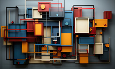 Wall Mural - dark background with colored 3d rectangles of different sizes.
