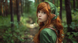 Fototapeta Dziecięca - Girl in an elf costume against the backdrop of a cosplay event