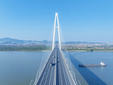 Fototapeta  - aerial view of Wuxue bridge on Yangtze river