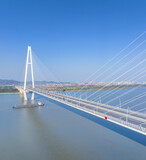 Fototapeta Tęcza - aerial view of cable-stayed bridge on Yangtze river