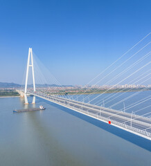 Poster - aerial view of cable-stayed bridge on Yangtze river