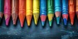 © visoot - Colorful crayons on black board background. Generative AI.